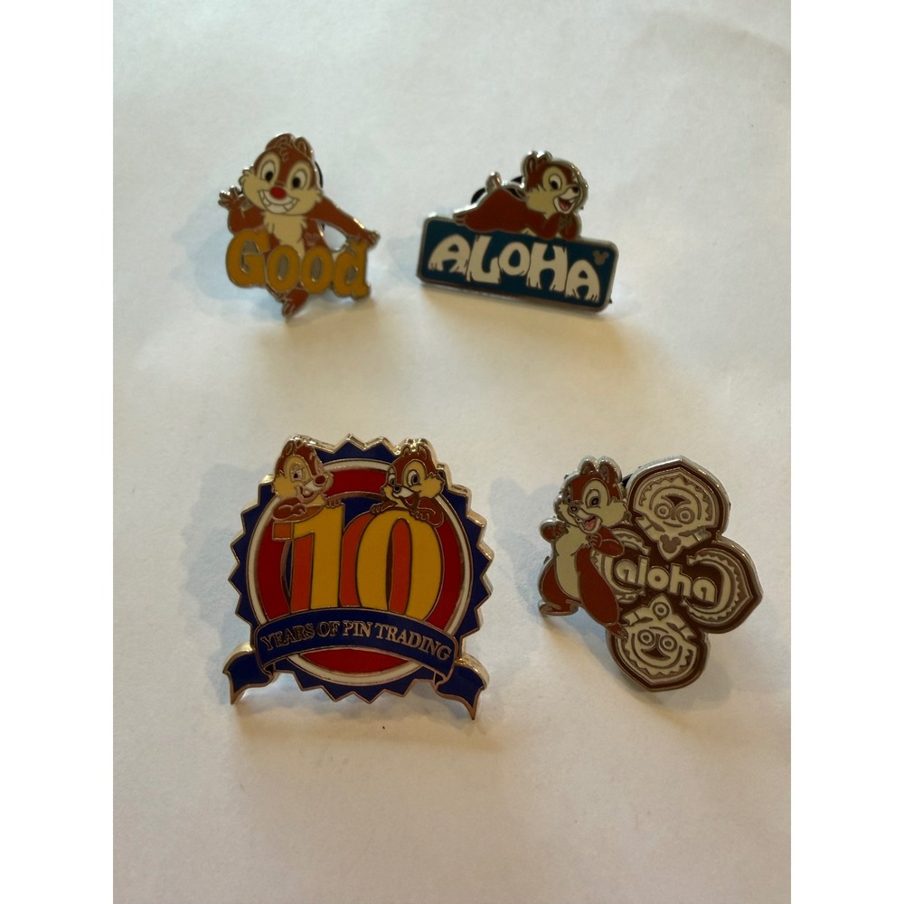 Disney Chip n Dale Pin Lot 10 Years Pin Trading Aloha Hidden Mickey 4pc Lot